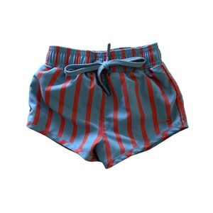 Striped Blue and Red Kids Swim Trunks